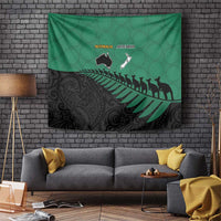 Australia New Zealand Rugby Tapestry Green Aboriginal Wallabies and Maori Black Fern - Polynesian Pride