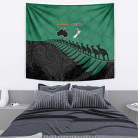Australia New Zealand Rugby Tapestry Green Aboriginal Wallabies and Maori Black Fern - Polynesian Pride