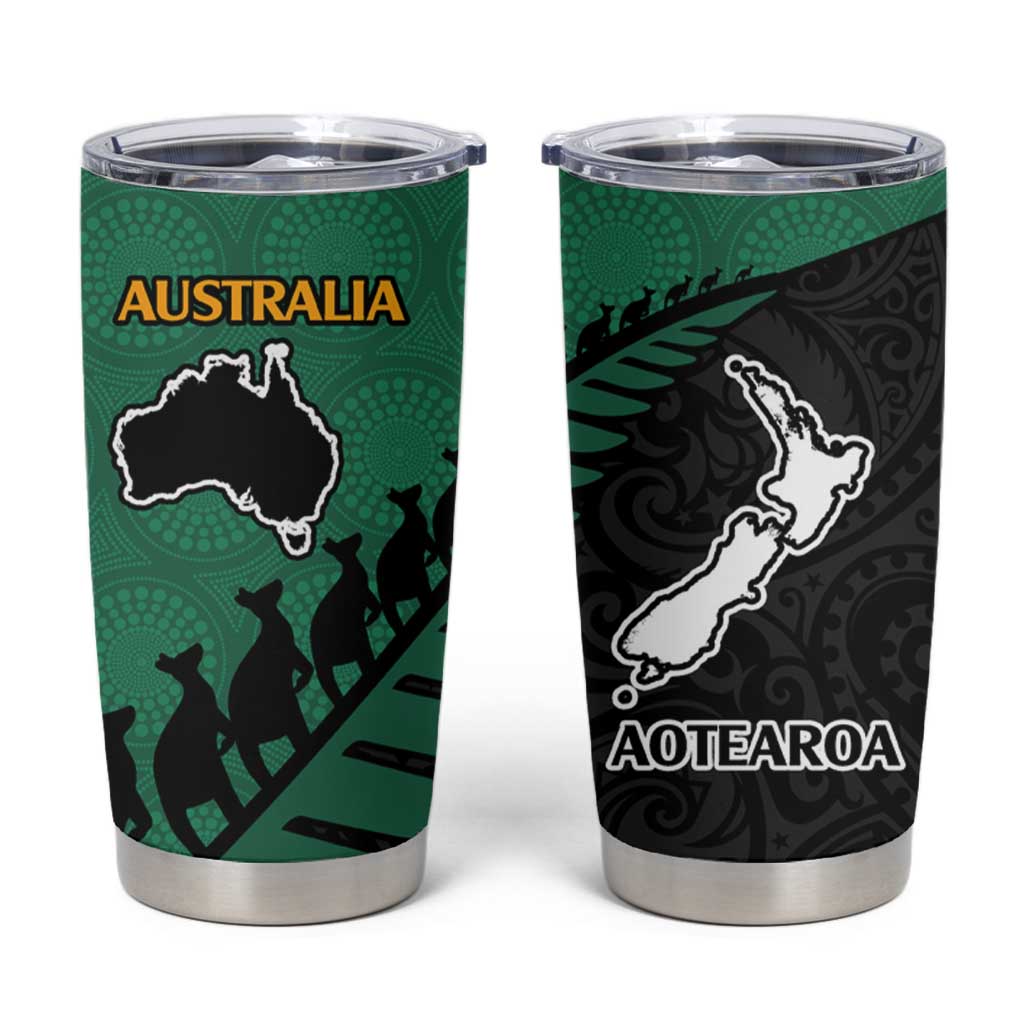 Australia New Zealand Rugby Tumbler Cup Green Aboriginal Wallabies and Maori Black Fern - Polynesian Pride