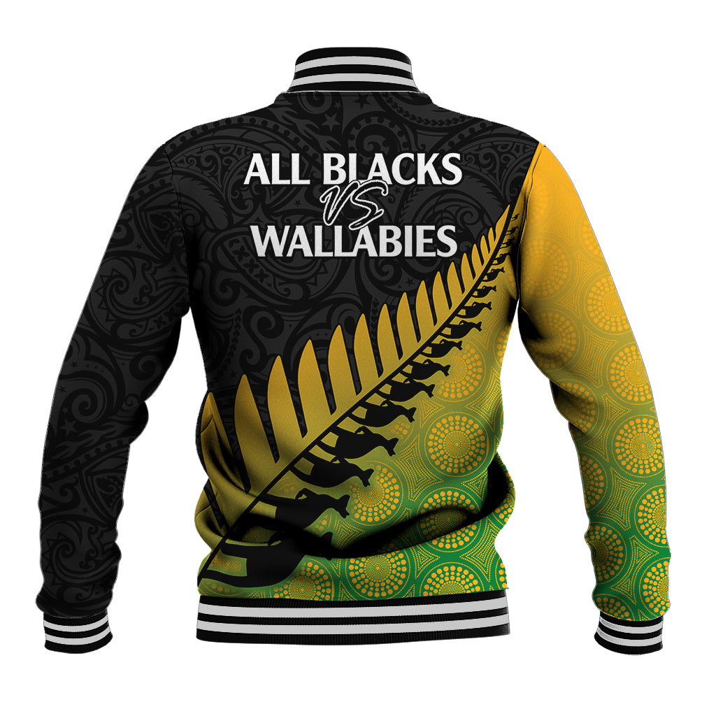 Australia Wallabies and Aotearoa Rugby Baseball Jacket Kangaroo Black Fern Maori Gradient Vibe LT9 - Polynesian Pride