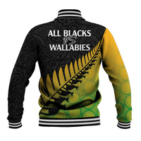 Australia Wallabies and Aotearoa Rugby Baseball Jacket Kangaroo Black Fern Maori Gradient Vibe LT9 - Polynesian Pride