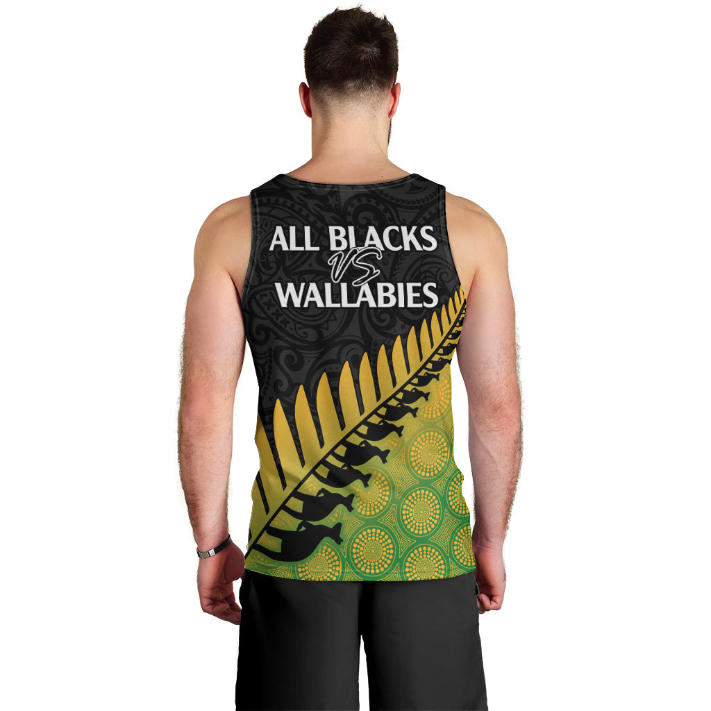 Australia Wallabies and Aotearoa Rugby Men Tank Top Kangaroo Black Fern Maori Gradient Vibe LT9 - Polynesian Pride