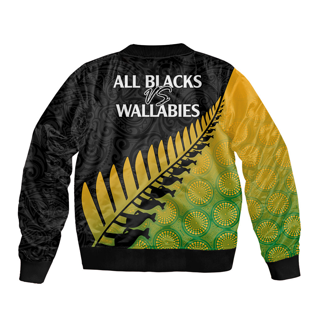 Australia Wallabies and Aotearoa Rugby Sleeve Zip Bomber Jacket Kangaroo Black Fern Maori Gradient Vibe LT9 - Polynesian Pride