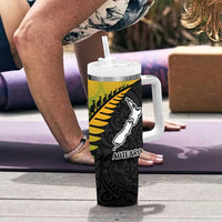 Australia New Zealand Rugby Tumbler With Handle Aboriginal Wallabies and Maori Black Fern Gradient Vibe