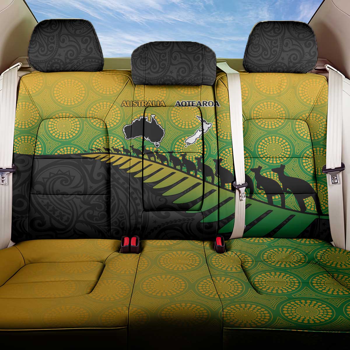Australia New Zealand Rugby Back Car Seat Cover Gradient Aboriginal Wallabies and Maori Black Fern - Polynesian Pride