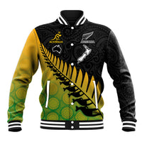 Custom Australia Wallabies and Aotearoa Rugby Baseball Jacket Kangaroo Black Fern Maori Gradient Vibe LT9 Unisex Gradient - Polynesian Pride