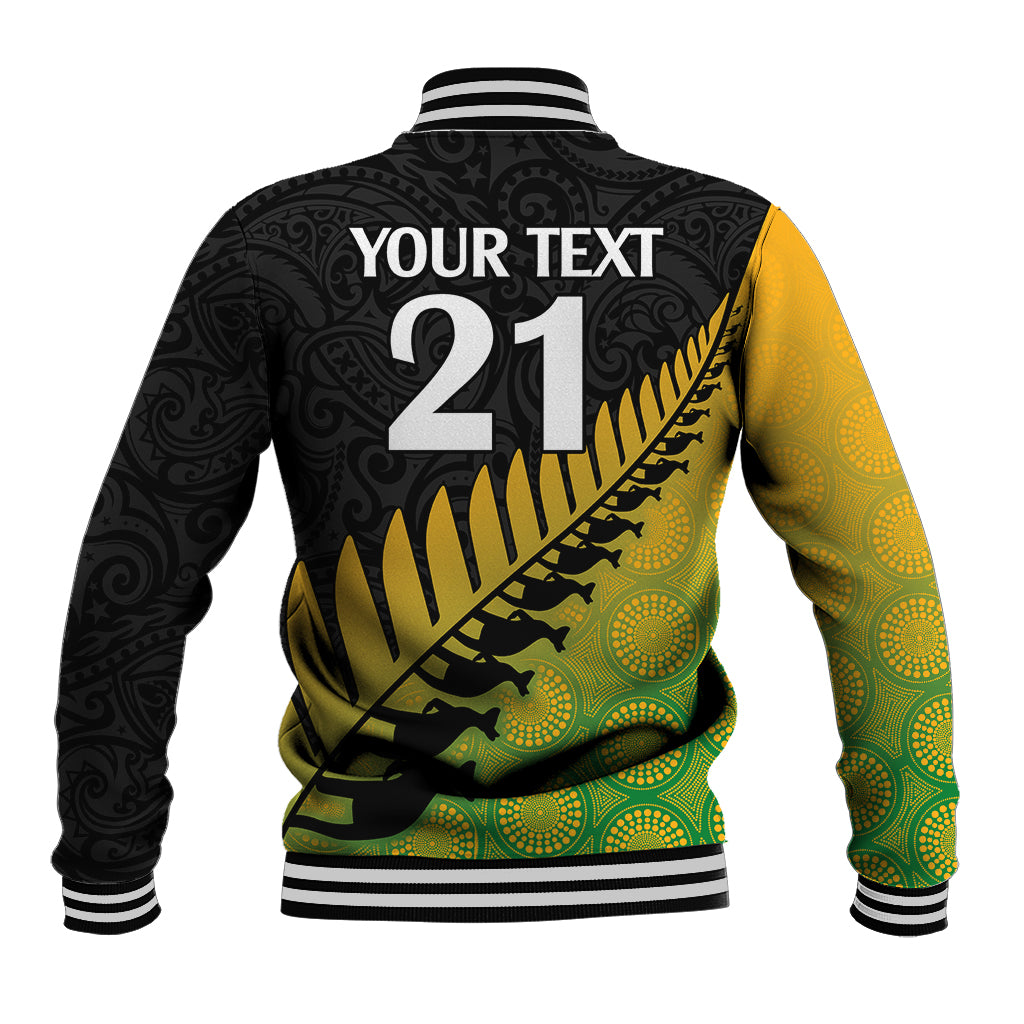 Custom Australia Wallabies and Aotearoa Rugby Baseball Jacket Kangaroo Black Fern Maori Gradient Vibe LT9 - Polynesian Pride
