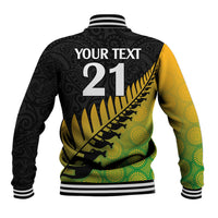 Custom Australia Wallabies and Aotearoa Rugby Baseball Jacket Kangaroo Black Fern Maori Gradient Vibe LT9 - Polynesian Pride