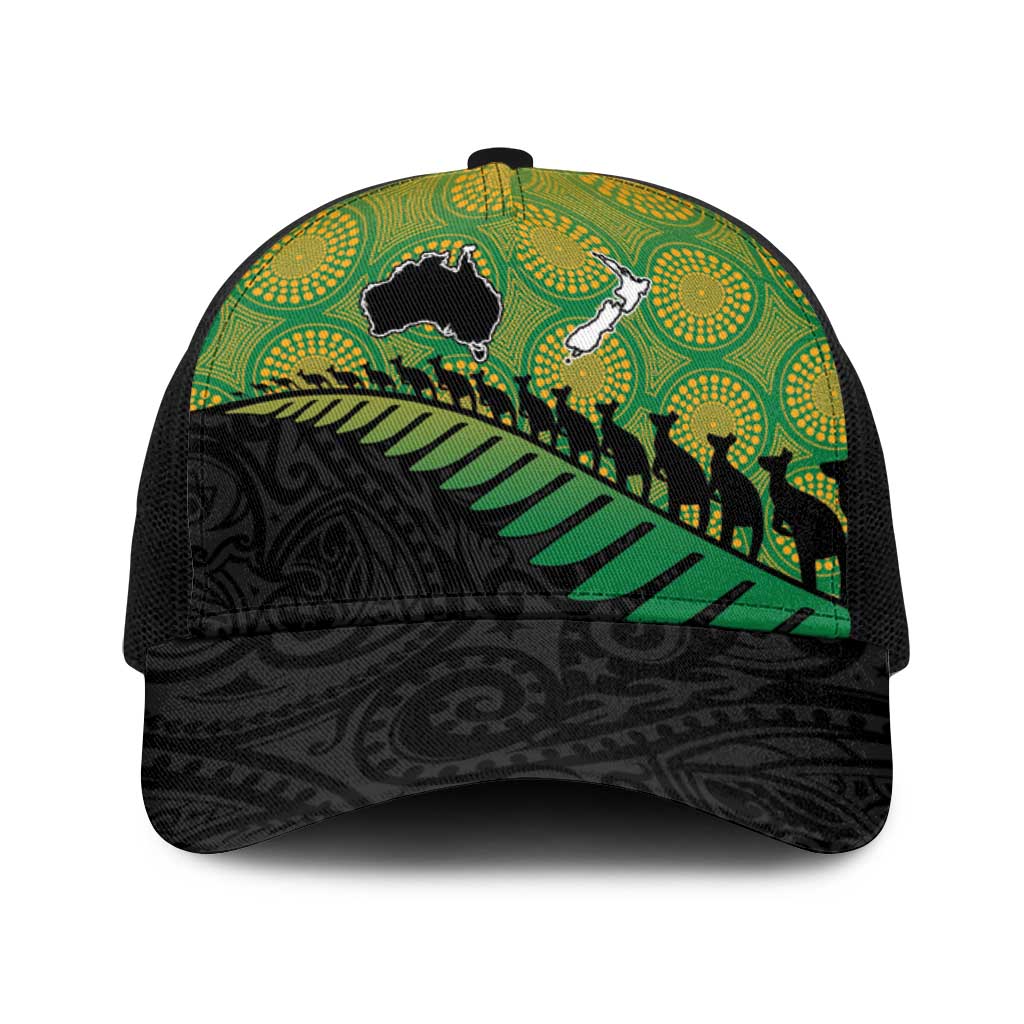 Australia New Zealand Rugby Baseball Net Cap Gradient Aboriginal Wallabies and Maori Black Fern - Polynesian Pride