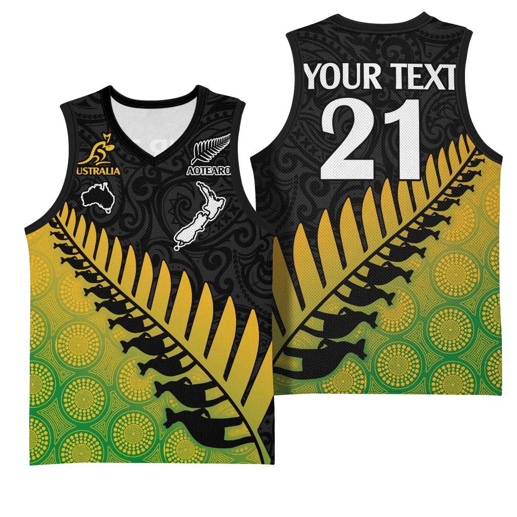Australia New Zealand Rugby Basketball Jersey Gradient Aboriginal Wallabies and Maori Black Fern - Polynesian Pride