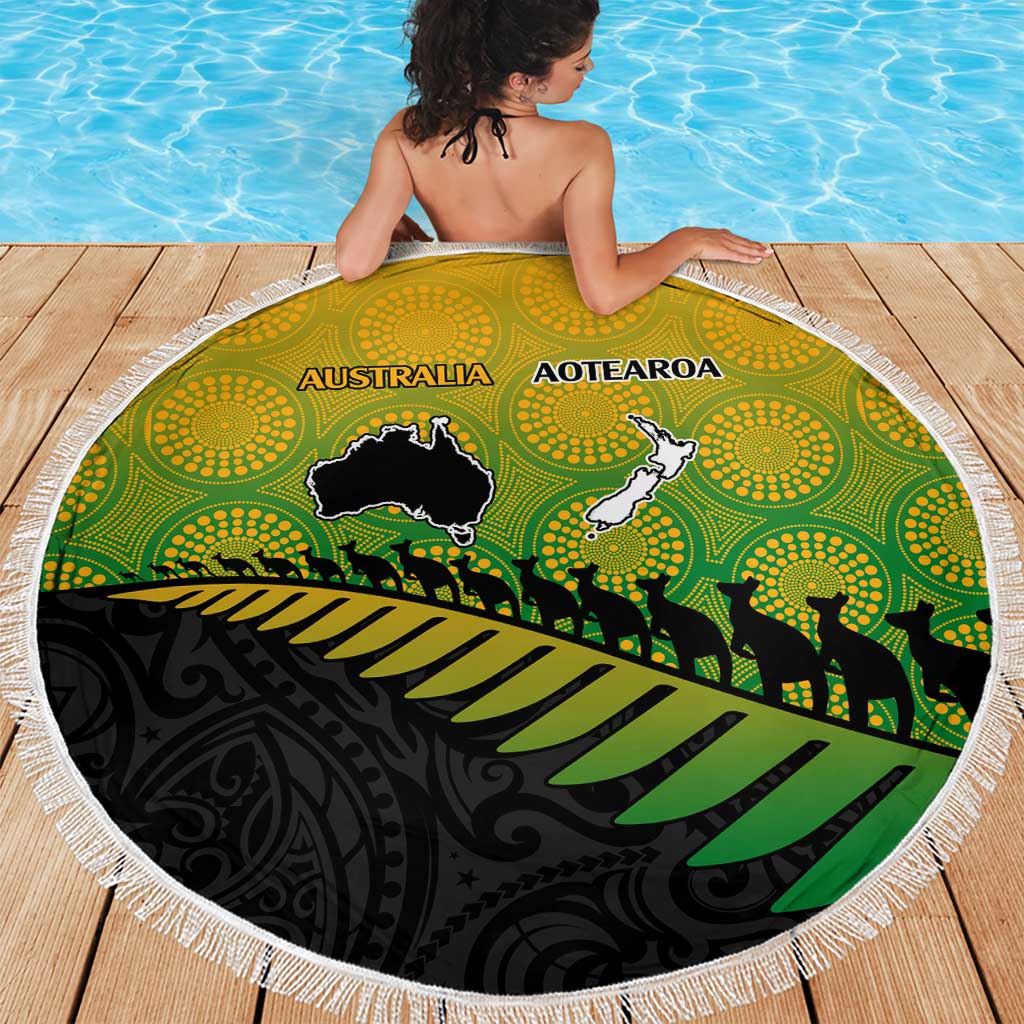 Australia New Zealand Rugby Beach Blanket Gradient Aboriginal Wallabies and Maori Black Fern - Polynesian Pride