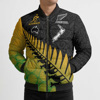 Australia New Zealand Rugby Bomber Puffer Jacket Gradient Aboriginal Wallabies and Maori Black Fern - Polynesian Pride