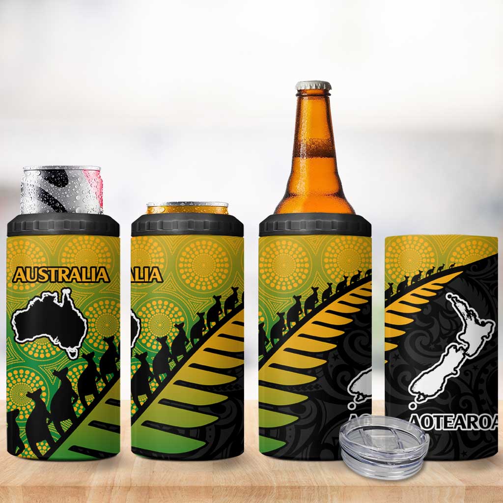 Australia New Zealand Rugby 4 in 1 Can Cooler Tumbler Gradient Aboriginal Wallabies and Maori Black Fern - Polynesian Pride