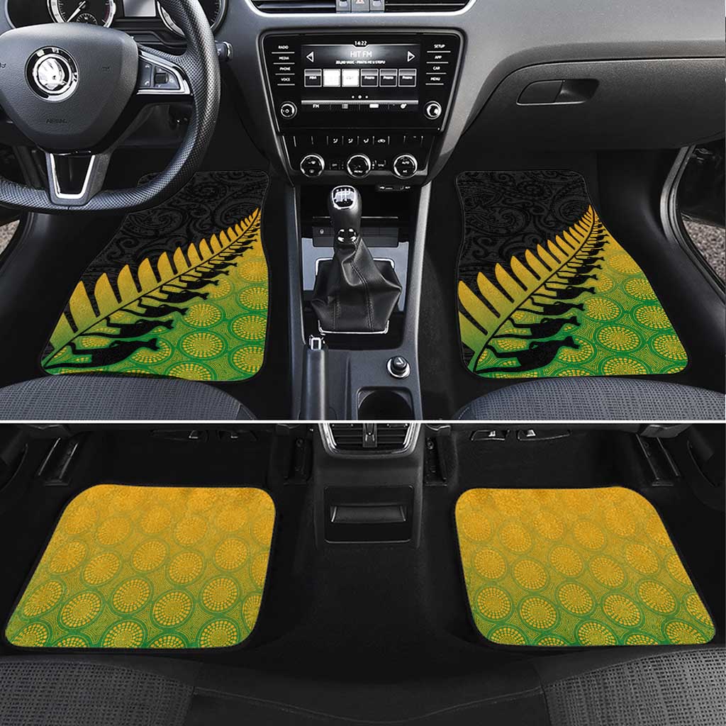 Australia New Zealand Rugby Car Mats Gradient Aboriginal Wallabies and Maori Black Fern - Polynesian Pride