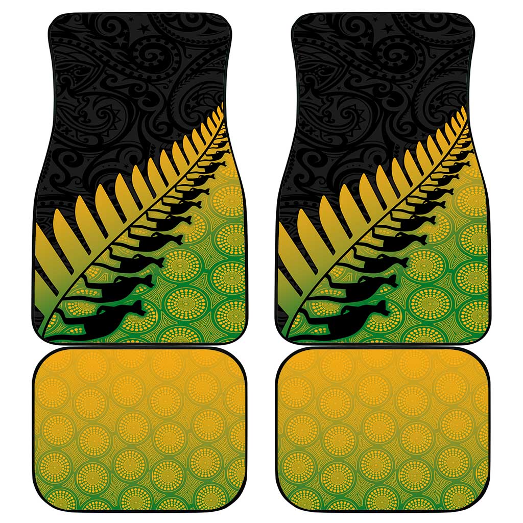 Australia New Zealand Rugby Car Mats Gradient Aboriginal Wallabies and Maori Black Fern - Polynesian Pride