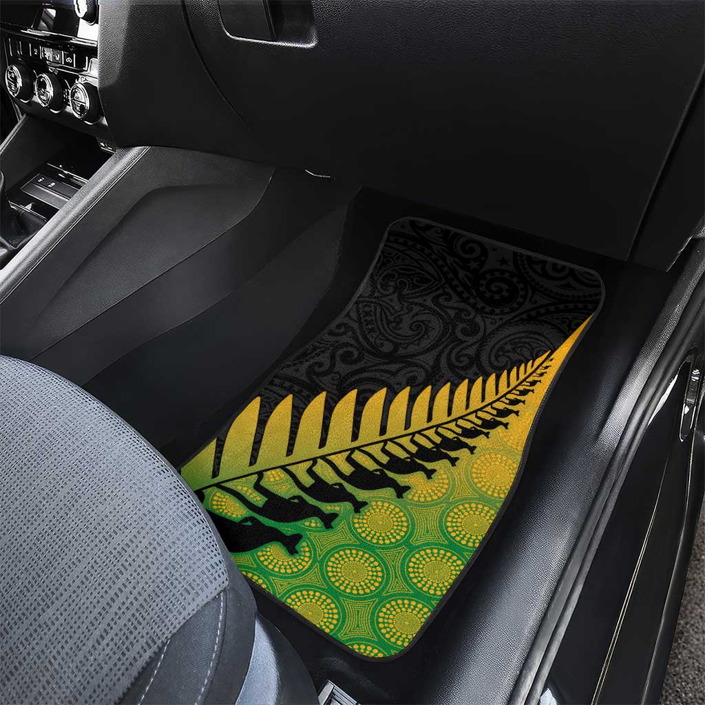 Australia New Zealand Rugby Car Mats Gradient Aboriginal Wallabies and Maori Black Fern - Polynesian Pride