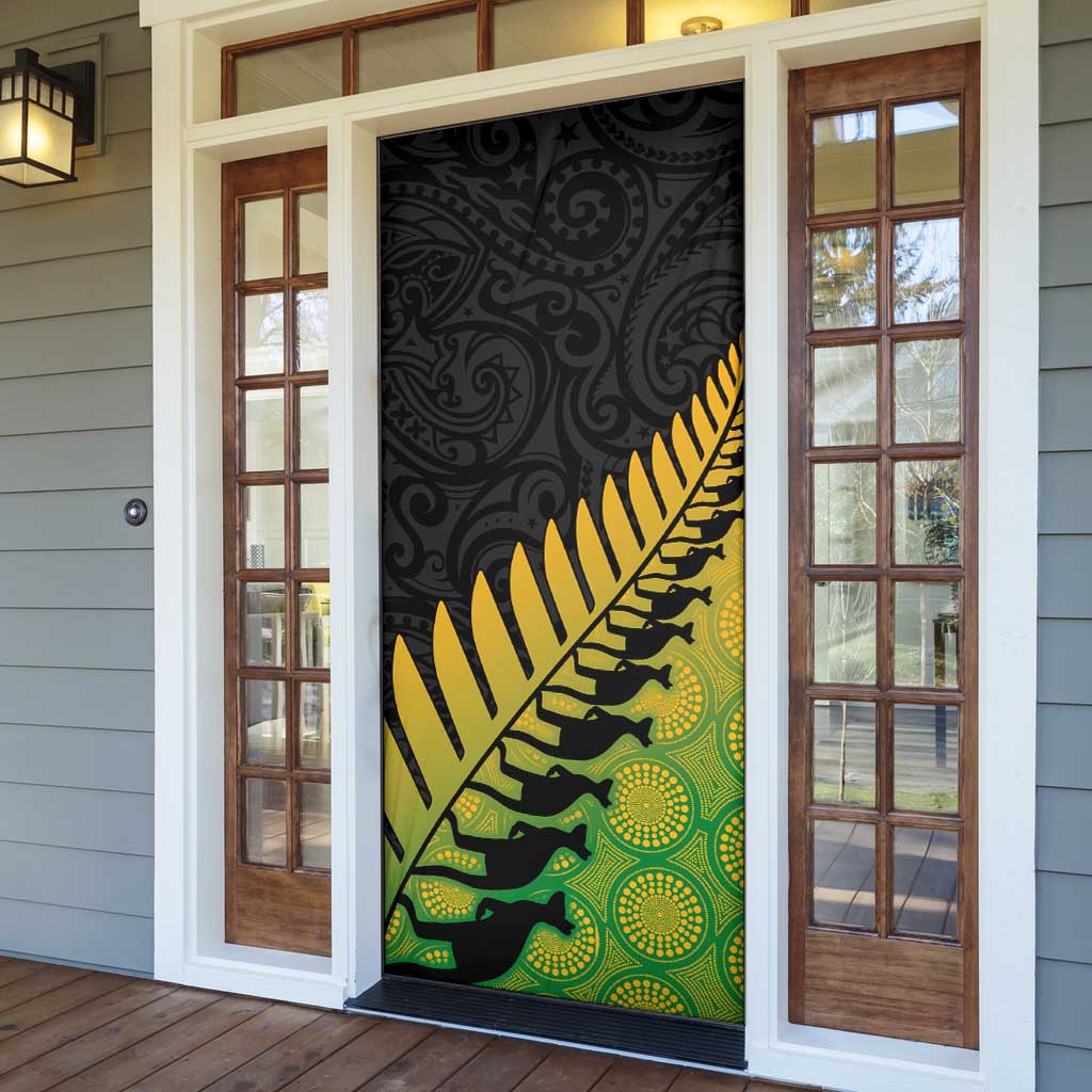 Australia New Zealand Rugby Door Cover Gradient Aboriginal Wallabies and Maori Black Fern - Polynesian Pride