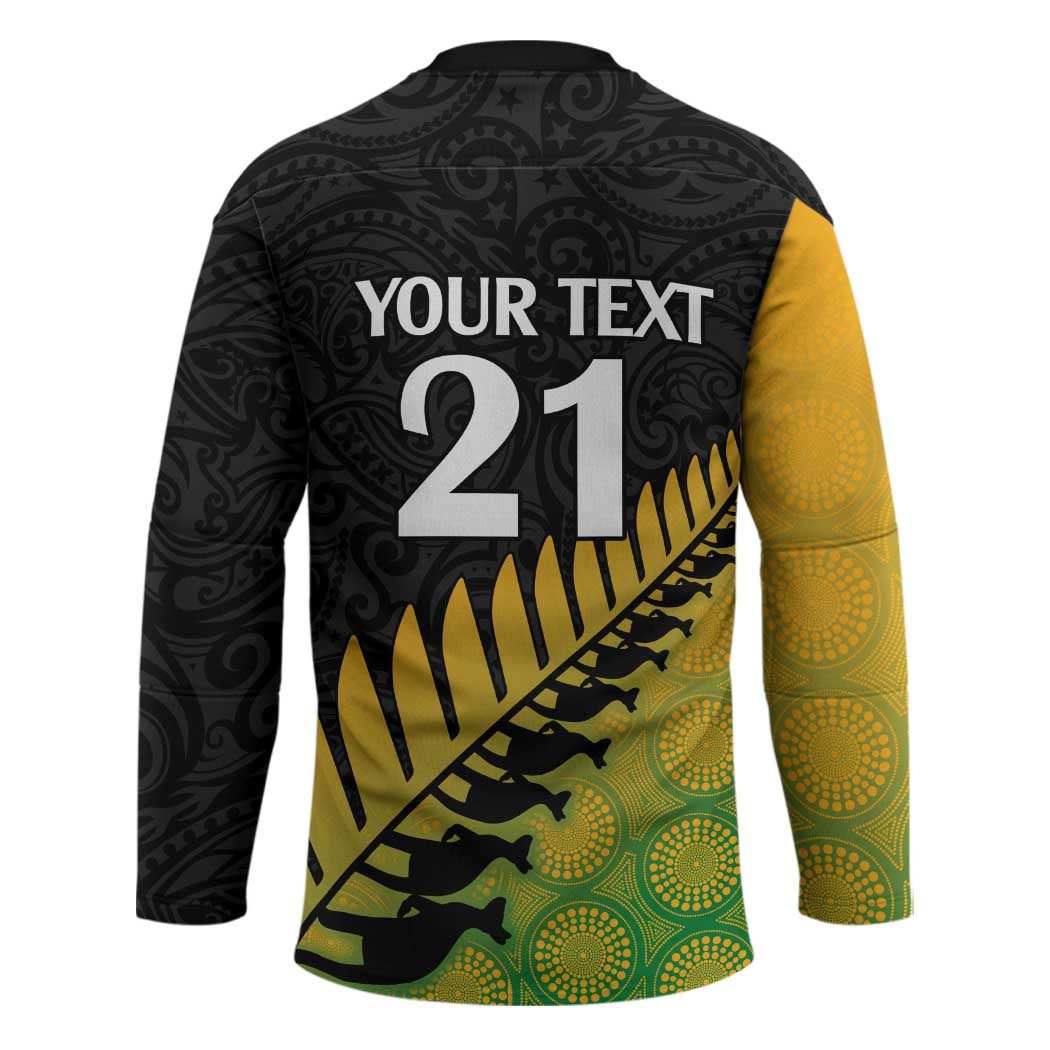 Australia New Zealand Rugby Hockey Jersey Gradient Aboriginal Wallabies and Maori Black Fern - Polynesian Pride