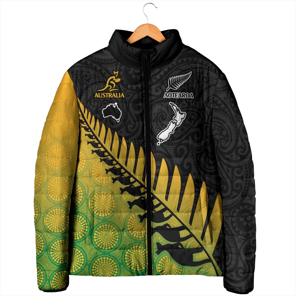 Australia New Zealand Rugby Padded Jacket Gradient Aboriginal Wallabies and Maori Black Fern - Polynesian Pride