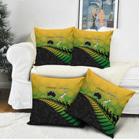 Australia New Zealand Rugby Pillow Cover Gradient Aboriginal Wallabies and Maori Black Fern - Polynesian Pride