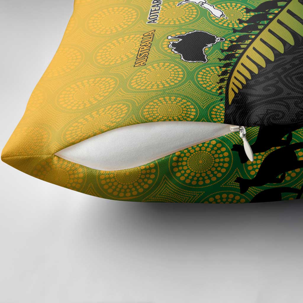 Australia New Zealand Rugby Pillow Cover Gradient Aboriginal Wallabies and Maori Black Fern - Polynesian Pride