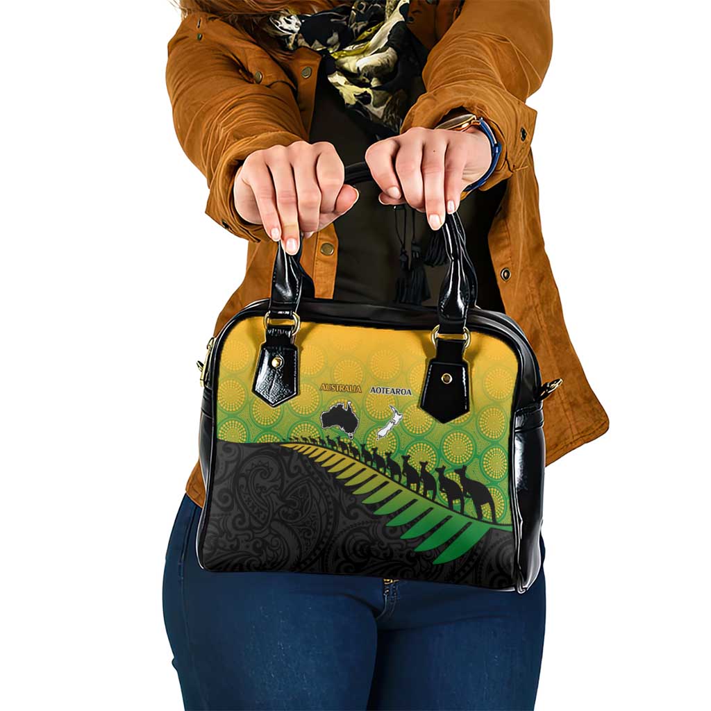 Australia New Zealand Rugby Shoulder Handbag Gradient Aboriginal Wallabies and Maori Black Fern - Polynesian Pride