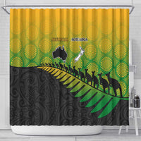 Australia New Zealand Rugby Shower Curtain Gradient Aboriginal Wallabies and Maori Black Fern - Polynesian Pride