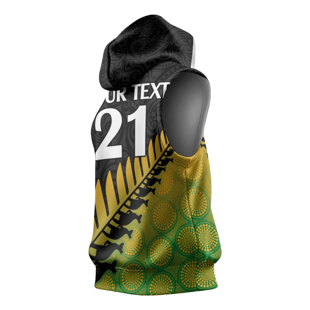 Australia New Zealand Rugby Sleeveless Hoodie Gradient Aboriginal Wallabies and Maori Black Fern - Polynesian Pride