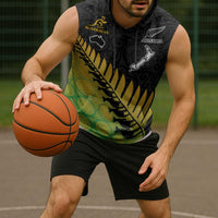 Australia New Zealand Rugby Sleeveless Hoodie Gradient Aboriginal Wallabies and Maori Black Fern - Polynesian Pride