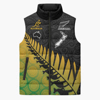 Australia New Zealand Rugby Sleeveless Puffer Jacket Gradient Aboriginal Wallabies and Maori Black Fern - Polynesian Pride