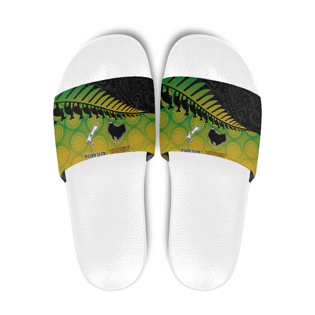 Australia New Zealand Rugby Slide Sandals Gradient Aboriginal Wallabies and Maori Black Fern - Polynesian Pride