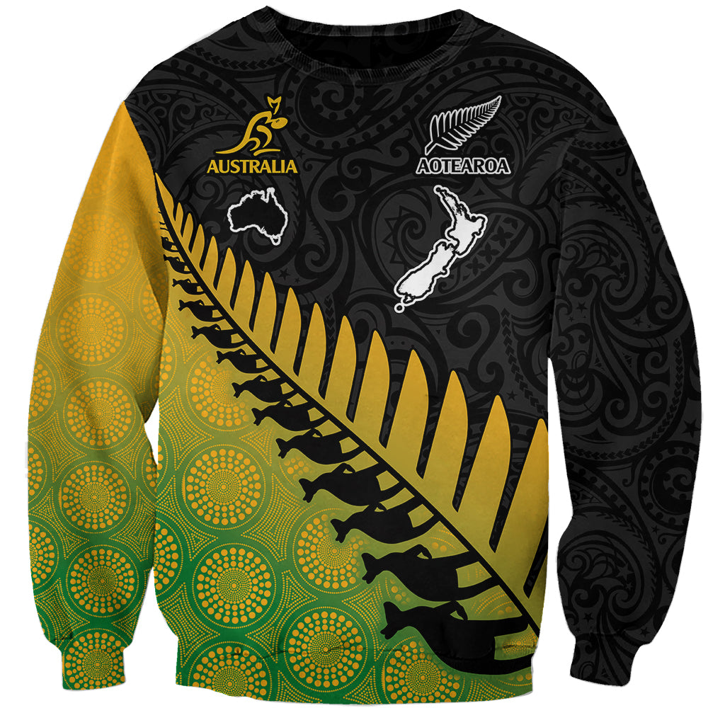 Custom Australia Wallabies and Aotearoa Rugby Sweatshirt Kangaroo Black Fern Maori Gradient Vibe LT9 Unisex Gradient - Polynesian Pride