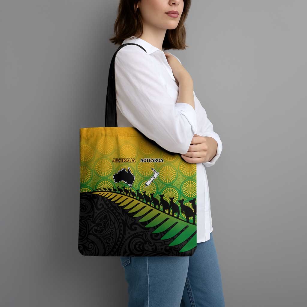 Australia New Zealand Rugby Tote Bag Gradient Aboriginal Wallabies and Maori Black Fern - Polynesian Pride