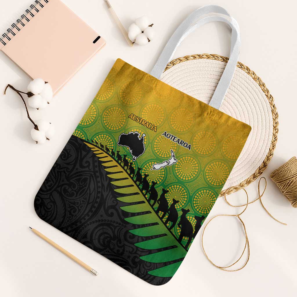 Australia New Zealand Rugby Tote Bag Gradient Aboriginal Wallabies and Maori Black Fern - Polynesian Pride