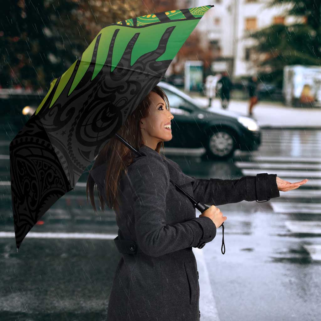 Australia New Zealand Rugby Umbrella Gradient Aboriginal Wallabies and Maori Black Fern - Polynesian Pride