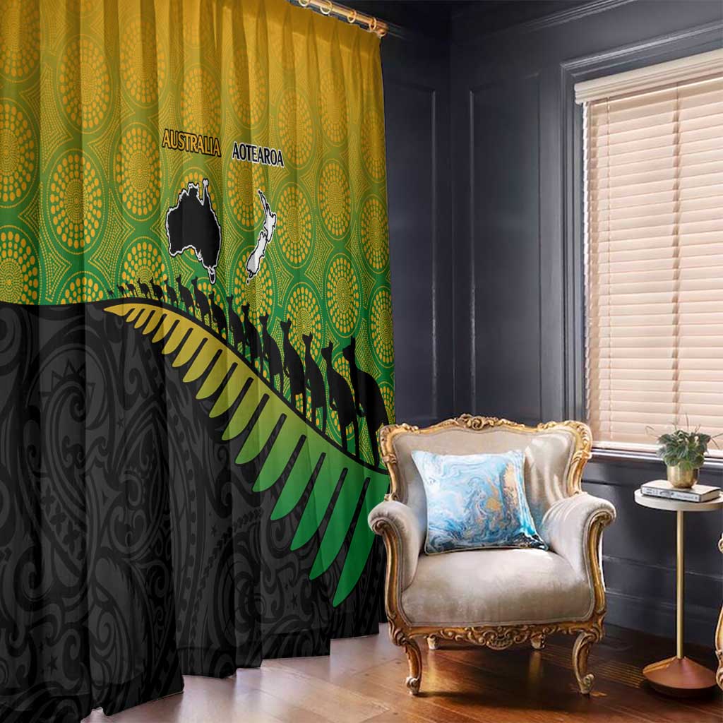 Australia New Zealand Rugby Window Curtain Gradient Aboriginal Wallabies and Maori Black Fern - Polynesian Pride