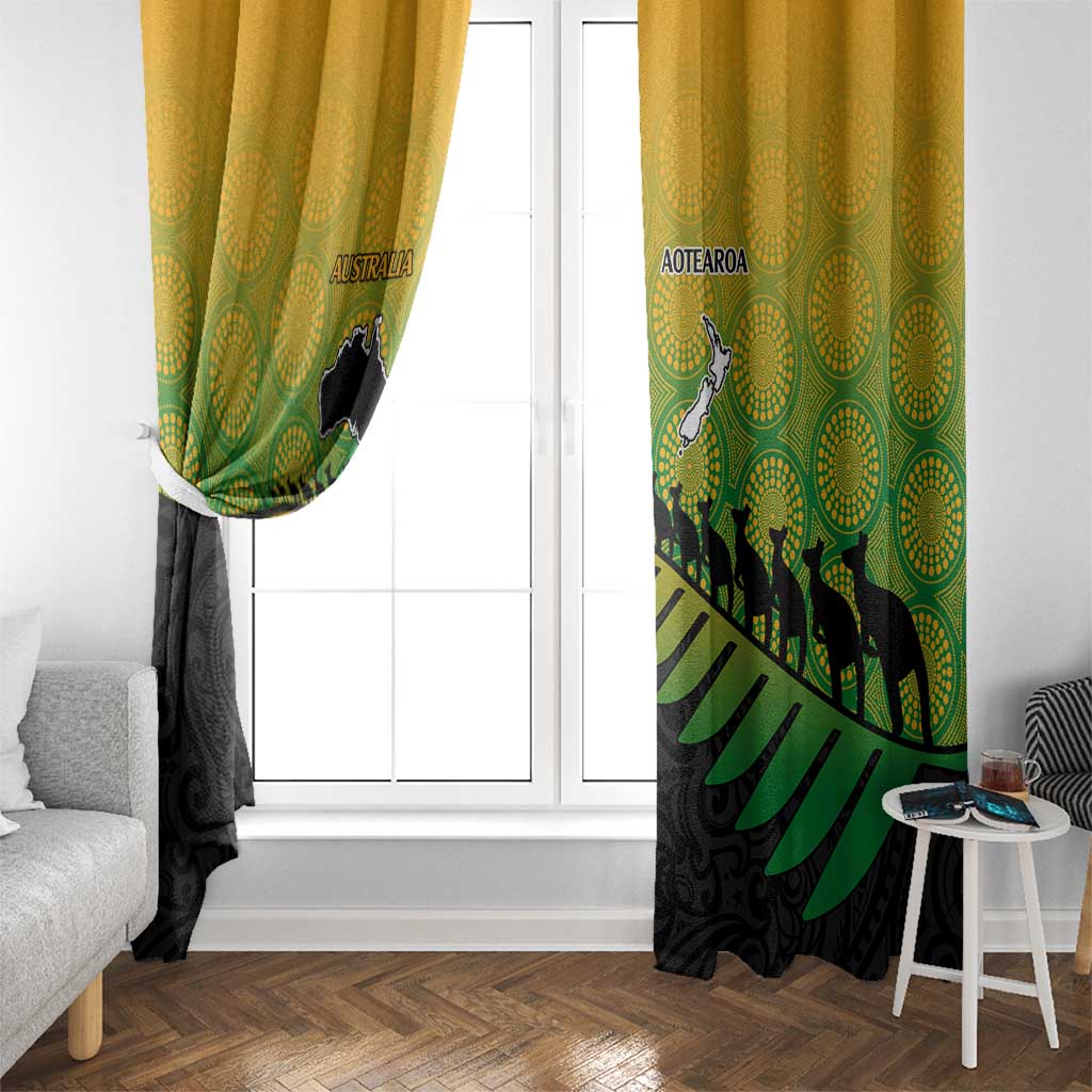 Australia New Zealand Rugby Window Curtain Gradient Aboriginal Wallabies and Maori Black Fern - Polynesian Pride