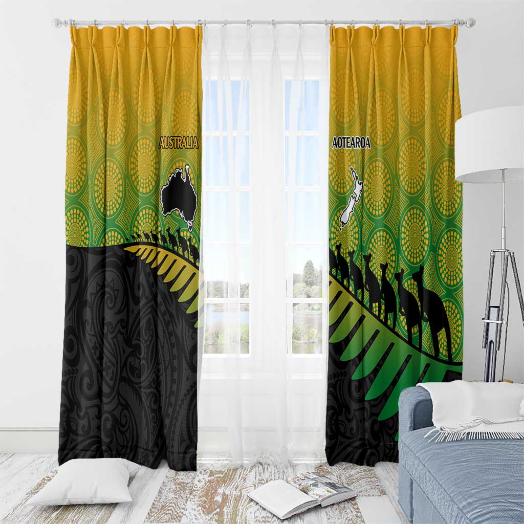 Australia New Zealand Rugby Window Curtain Gradient Aboriginal Wallabies and Maori Black Fern - Polynesian Pride
