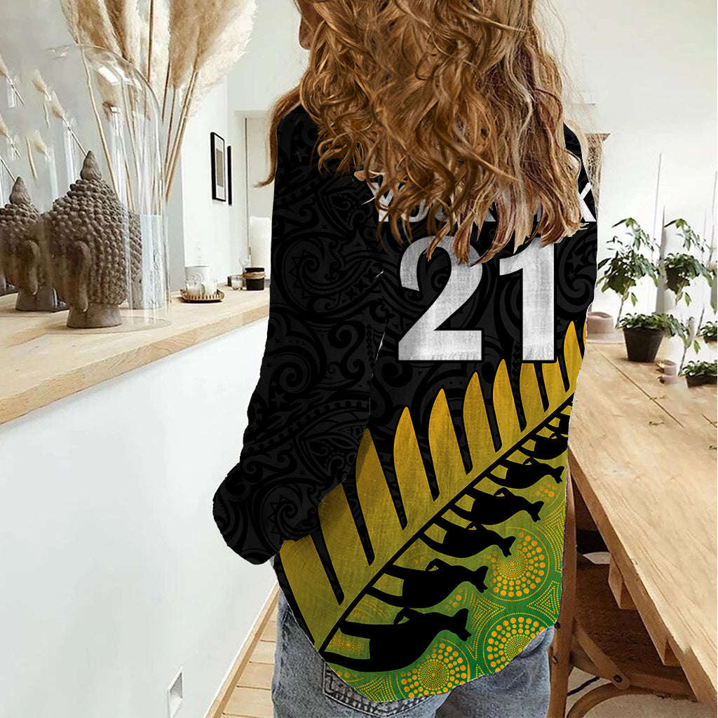 Custom Australia Wallabies and Aotearoa Rugby Women Casual Shirt Kangaroo Black Fern Maori Gradient Vibe LT9 - Polynesian Pride