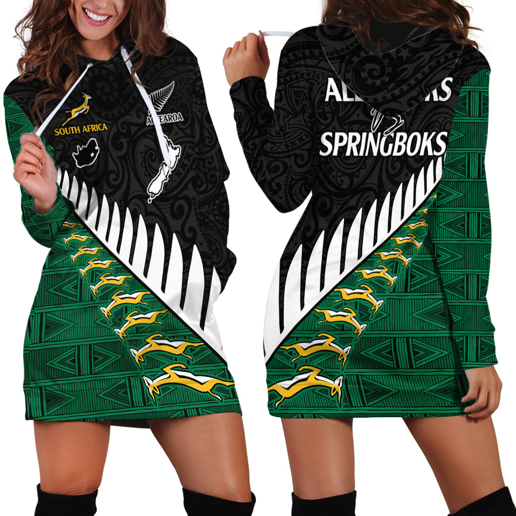 South Africa and Aotearoa Rugby Hoodie Dress Springboks Black Fern Maori Vibe LT9 - Polynesian Pride