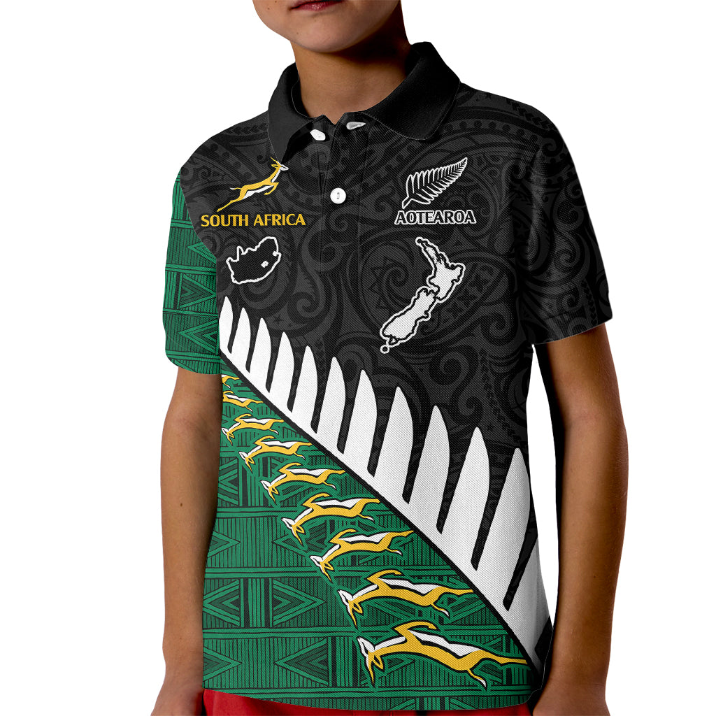 South Africa and Aotearoa Rugby Kid Polo Shirt Springboks Black Fern Maori Vibe LT9 Kid Black - Polynesian Pride