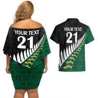 Custom South Africa and Aotearoa Rugby Couples Matching Off Shoulder Short Dress and Hawaiian Shirt Springboks Black Fern Maori Vibe LT9 - Polynesian Pride