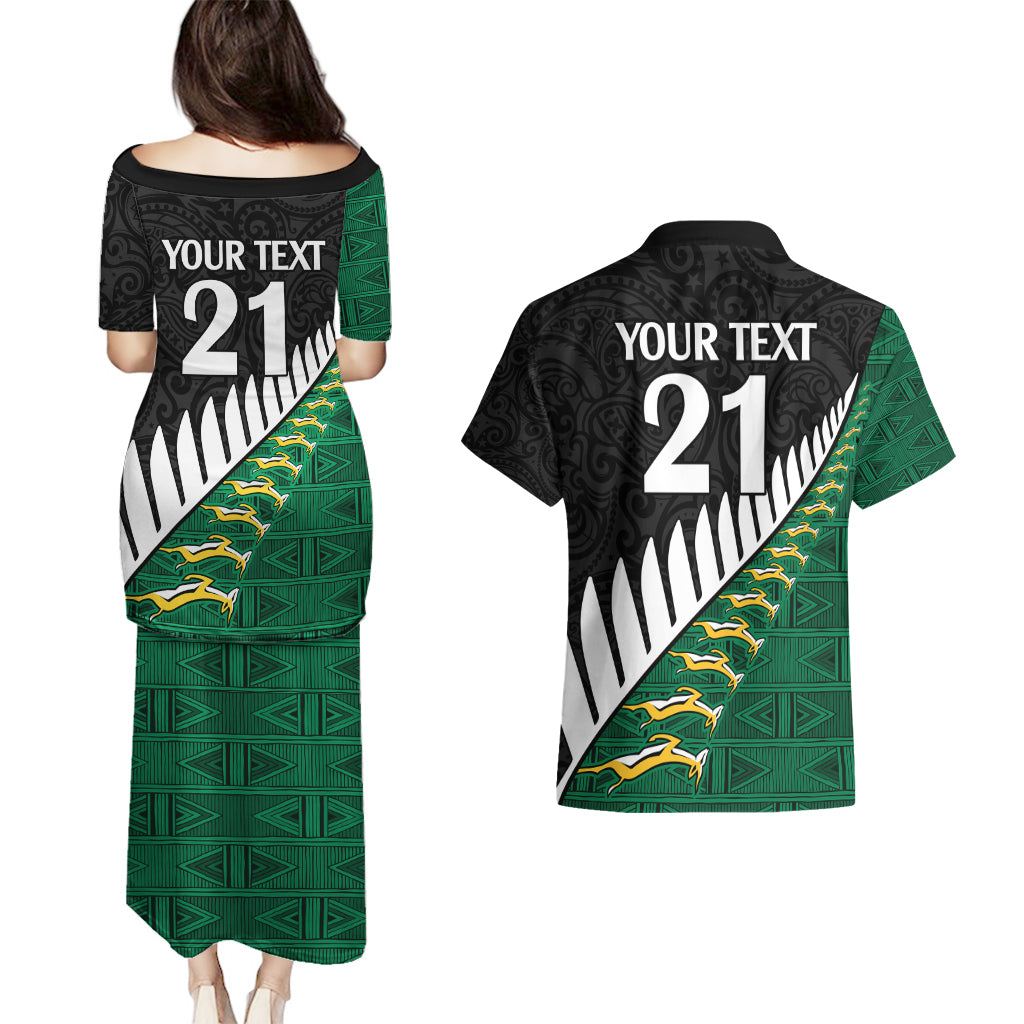 Custom South Africa and Aotearoa Rugby Couples Matching Puletasi Dress and Hawaiian Shirt Springboks Black Fern Maori Vibe LT9 - Polynesian Pride