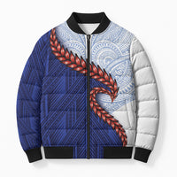 Ula Fala Red Samoa Chief Bomber Puffer Jacket Samoan Art Black Tribal LT9 Unisex Blue - Polynesian Pride