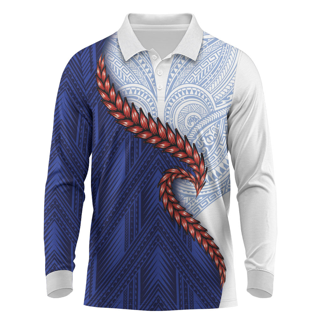 Ula Fala Red Samoa Chief Long Sleeve Polo Shirt Samoan Art Black Tribal