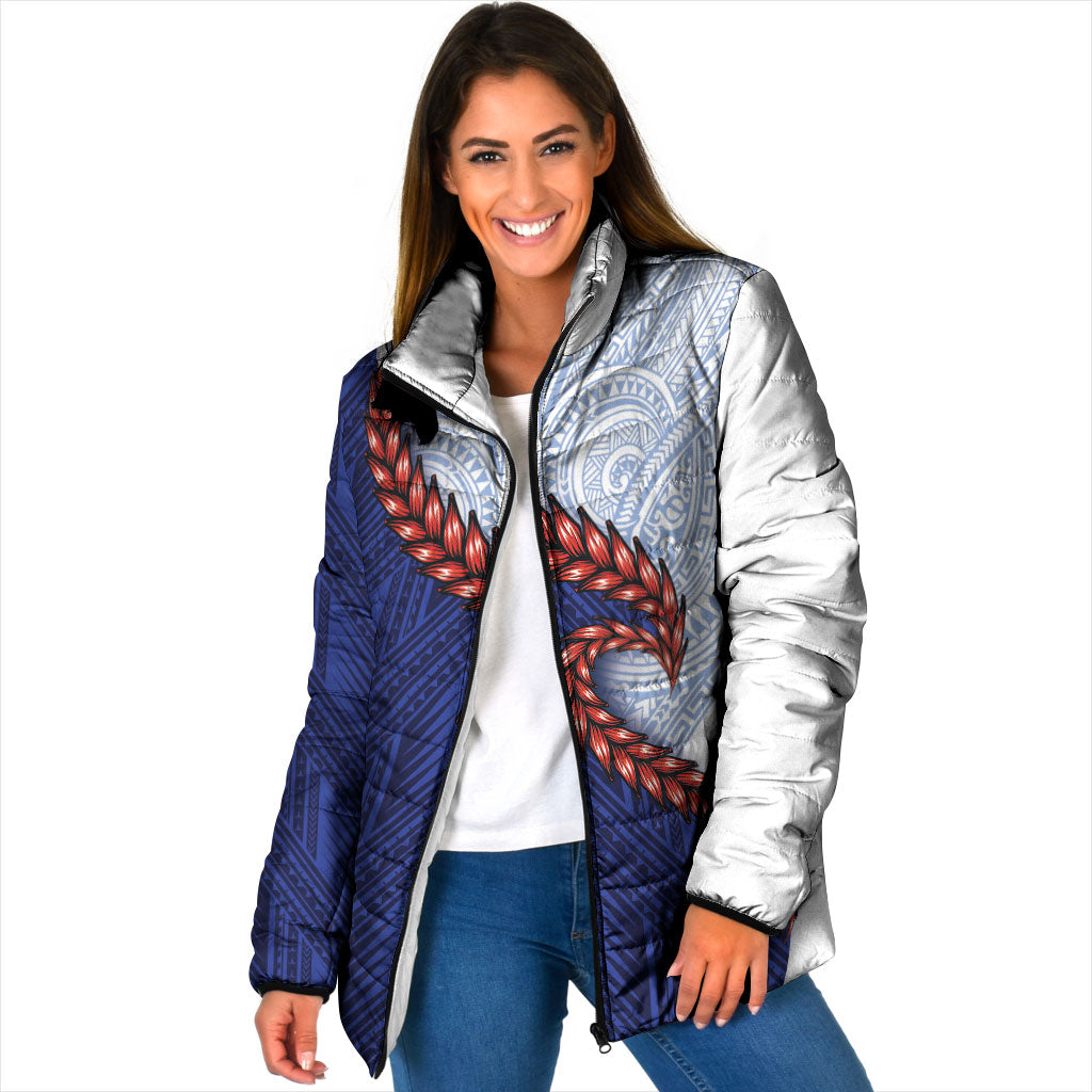 Ula Fala Red Samoa Chief Padded Jacket Samoan Art Black Tribal LT9 Women Blue - Polynesian Pride