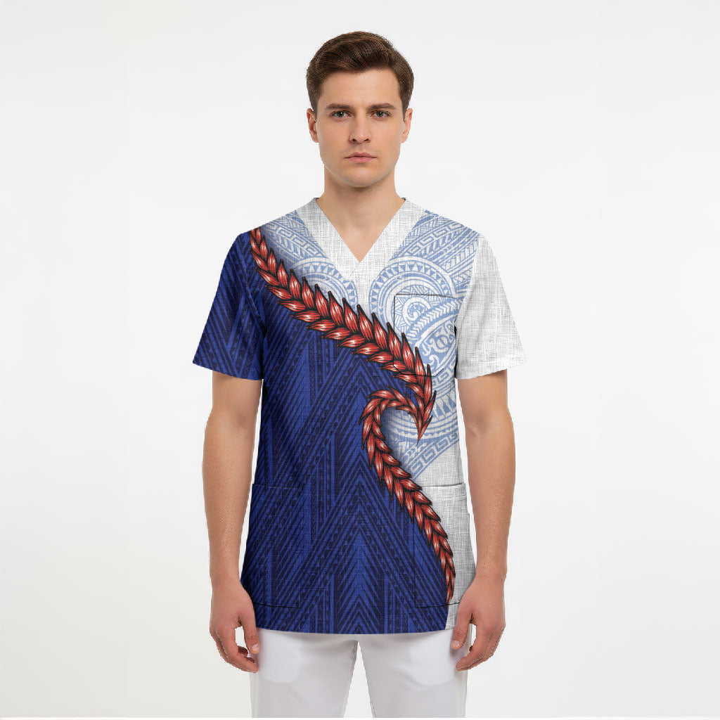 Ula Fala Red Samoa Chief Scrub Top Samoan Art Black Tribal LT9 - Polynesian Pride