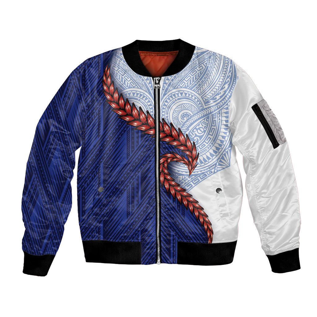 Ula Fala Red Samoa Chief Sleeve Zip Bomber Jacket Samoan Art Black Tribal LT9 Unisex Blue - Polynesian Pride