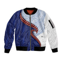 Ula Fala Red Samoa Chief Sleeve Zip Bomber Jacket Samoan Art Black Tribal LT9 Unisex Blue - Polynesian Pride