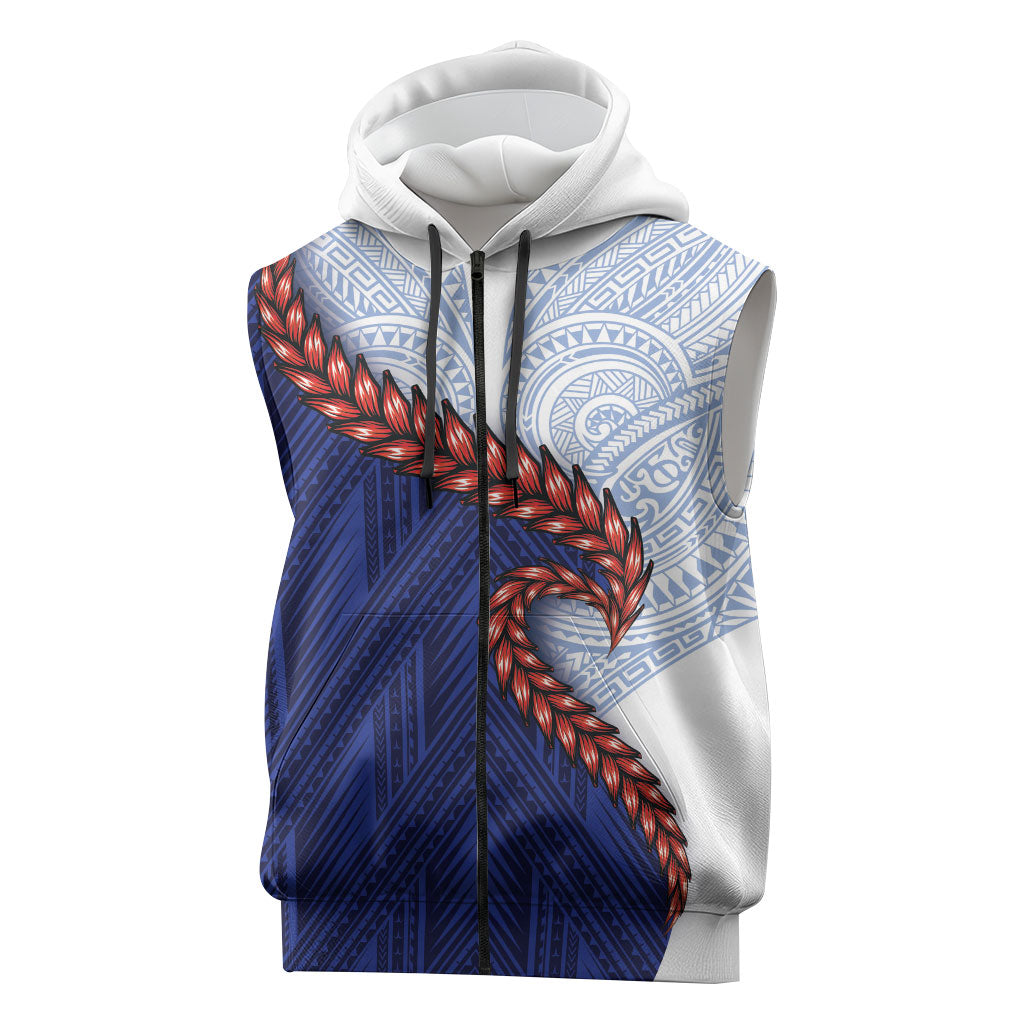 Ula Fala Red Samoa Chief Sleeveless Zip Hoodie Samoan Art Black Tribal LT9 Blue - Polynesian Pride